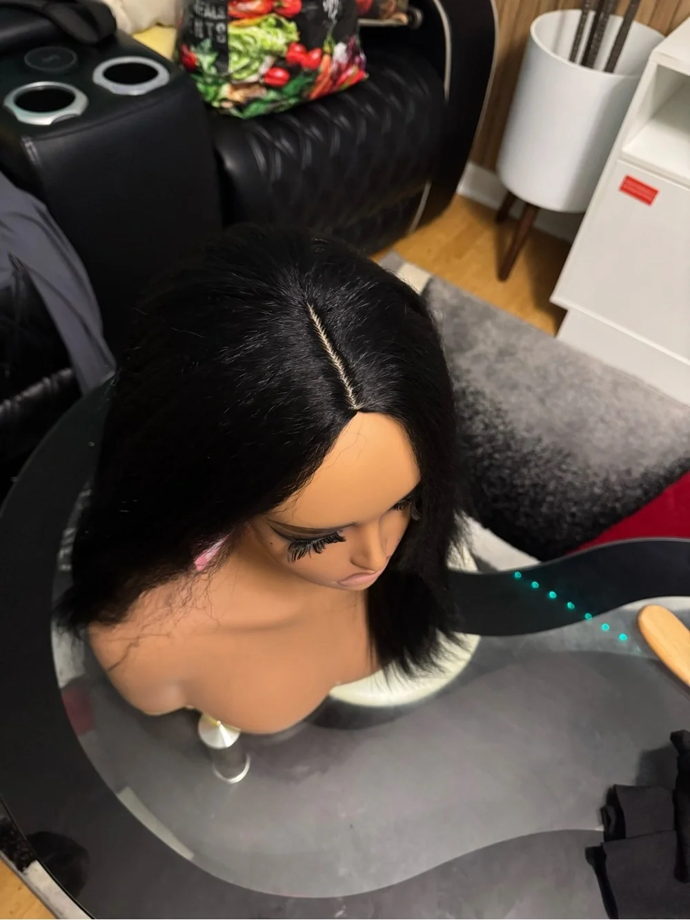 Sleek Black Lace Front Wig with Defined Center Part